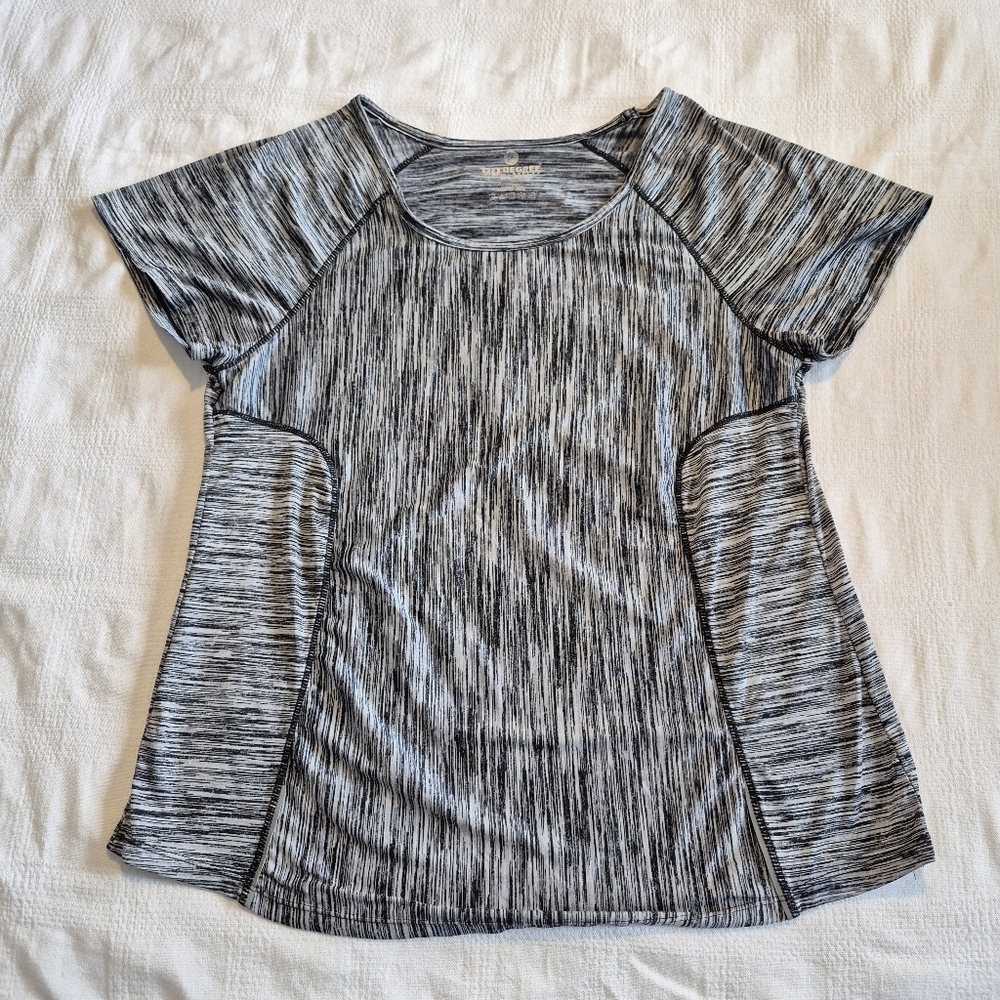 90 Degree by Reflex women's 2X semi fitted short sleeve shirt black & gray VGUC